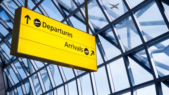 Airport departures and arrivals sign