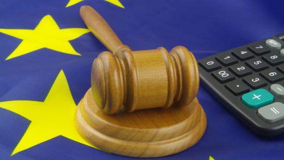 Gavel and hammer on EU flag